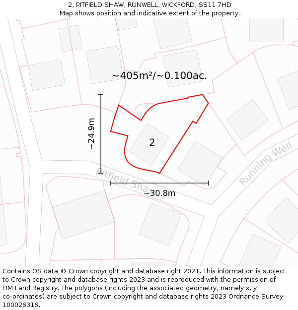 2, PITFIELD SHAW, RUNWELL, WICKFORD, SS11 7HD: Plot and title map