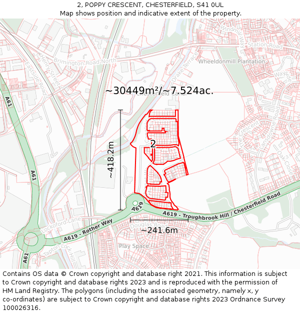 2, POPPY CRESCENT, CHESTERFIELD, S41 0UL: Plot and title map