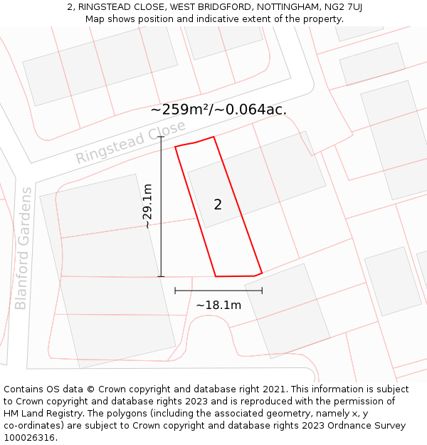 2, RINGSTEAD CLOSE, WEST BRIDGFORD, NOTTINGHAM, NG2 7UJ: Plot and title map