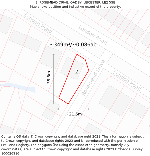 2, ROSEMEAD DRIVE, OADBY, LEICESTER, LE2 5SE: Plot and title map