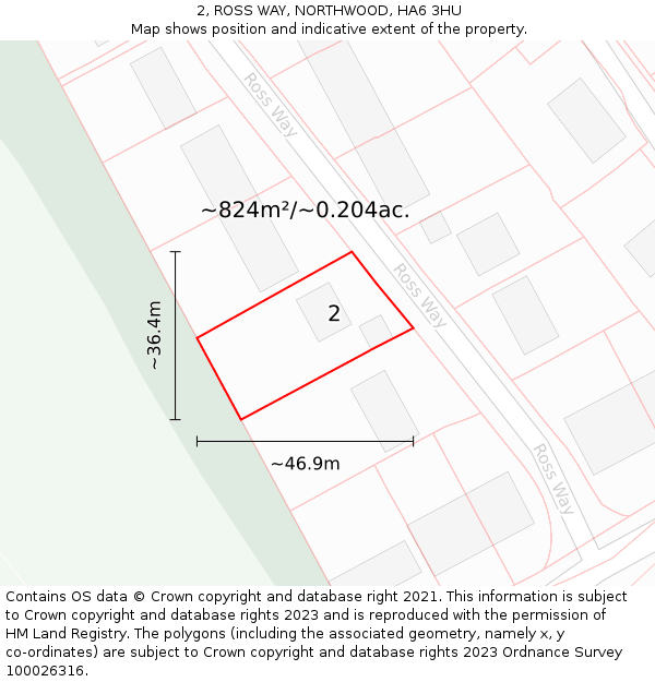 2, ROSS WAY, NORTHWOOD, HA6 3HU: Plot and title map