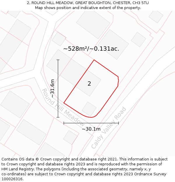 2, ROUND HILL MEADOW, GREAT BOUGHTON, CHESTER, CH3 5TU: Plot and title map