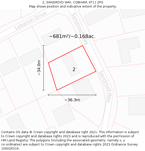 2, SANDROYD WAY, COBHAM, KT11 2PS: Plot and title map