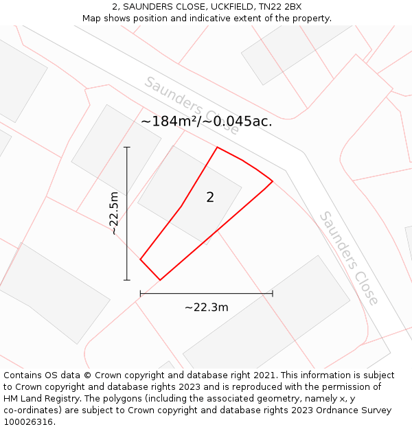 2, SAUNDERS CLOSE, UCKFIELD, TN22 2BX: Plot and title map