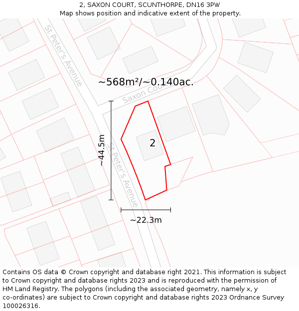 2, SAXON COURT, SCUNTHORPE, DN16 3PW: Plot and title map