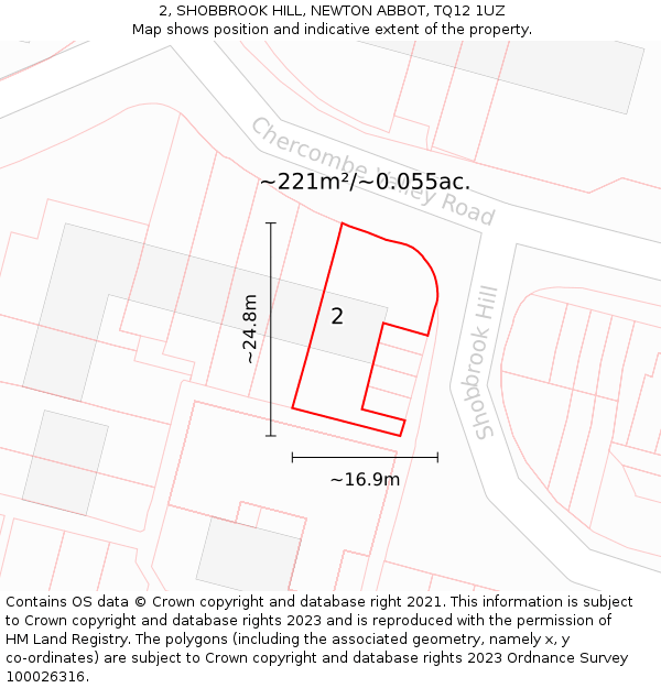 2, SHOBBROOK HILL, NEWTON ABBOT, TQ12 1UZ: Plot and title map