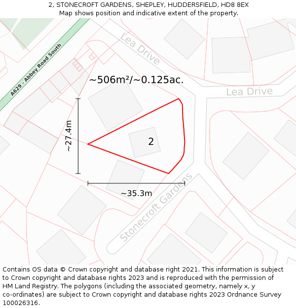 2, STONECROFT GARDENS, SHEPLEY, HUDDERSFIELD, HD8 8EX: Plot and title map