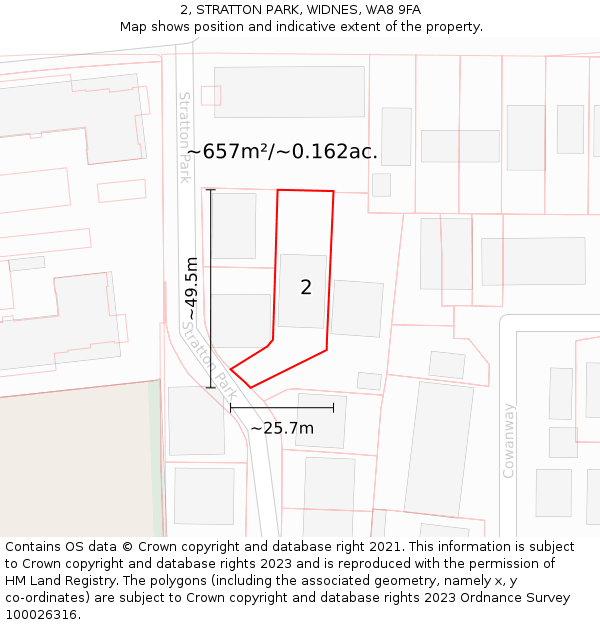 2, STRATTON PARK, WIDNES, WA8 9FA: Plot and title map