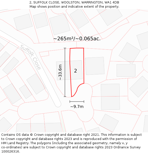 2, SUFFOLK CLOSE, WOOLSTON, WARRINGTON, WA1 4DB: Plot and title map