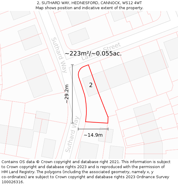 2, SUTHARD WAY, HEDNESFORD, CANNOCK, WS12 4WT: Plot and title map