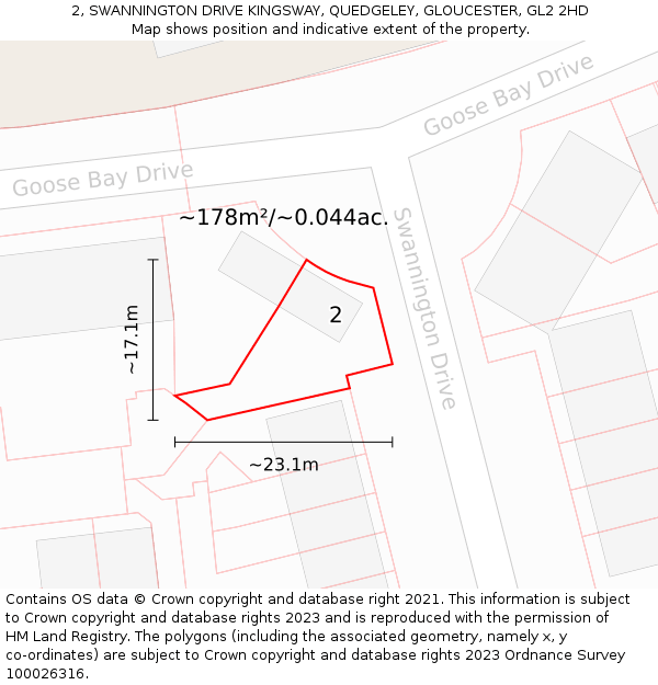 2, SWANNINGTON DRIVE KINGSWAY, QUEDGELEY, GLOUCESTER, GL2 2HD: Plot and title map