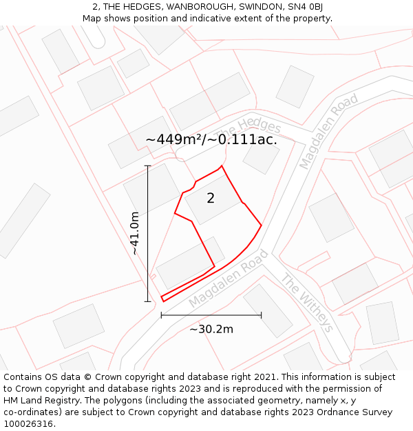 2, THE HEDGES, WANBOROUGH, SWINDON, SN4 0BJ: Plot and title map