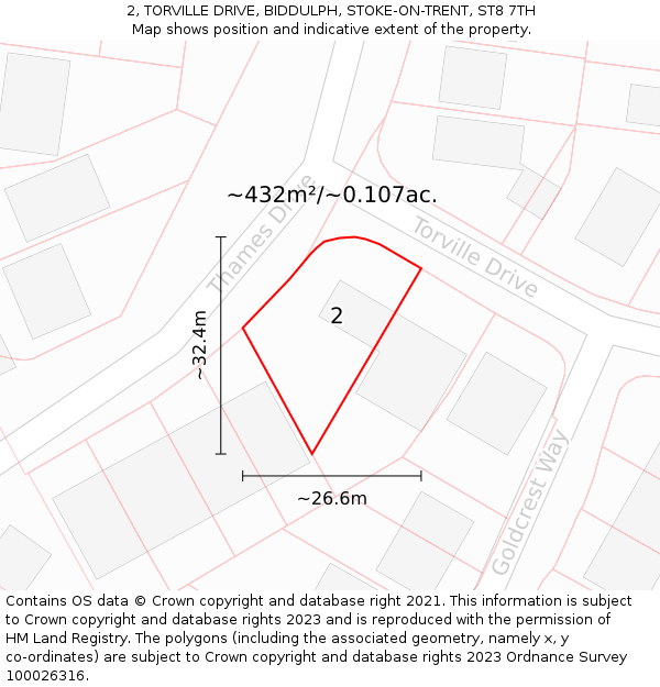 2, TORVILLE DRIVE, BIDDULPH, STOKE-ON-TRENT, ST8 7TH: Plot and title map
