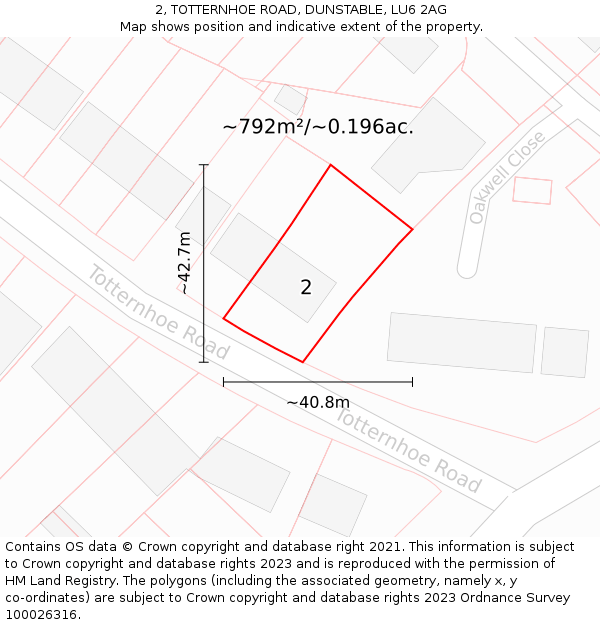 2, TOTTERNHOE ROAD, DUNSTABLE, LU6 2AG: Plot and title map