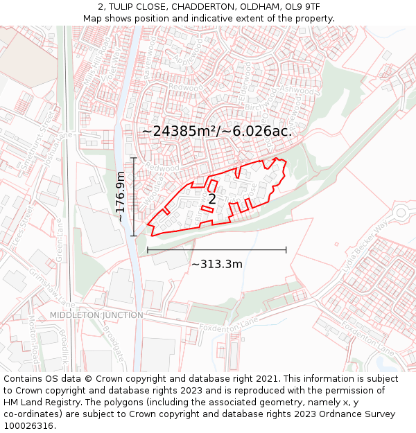 2, TULIP CLOSE, CHADDERTON, OLDHAM, OL9 9TF: Plot and title map
