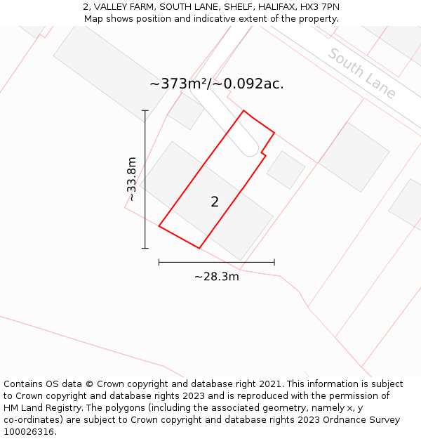2, VALLEY FARM, SOUTH LANE, SHELF, HALIFAX, HX3 7PN: Plot and title map