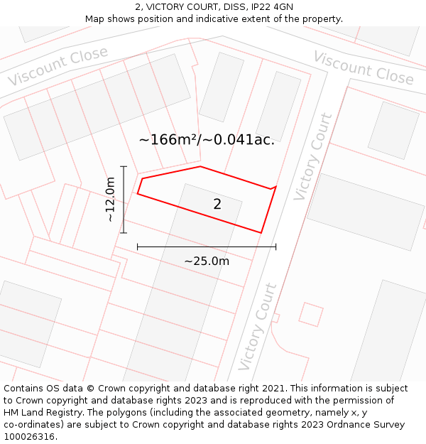 2, VICTORY COURT, DISS, IP22 4GN: Plot and title map