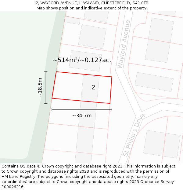 2, WAYFORD AVENUE, HASLAND, CHESTERFIELD, S41 0TP: Plot and title map