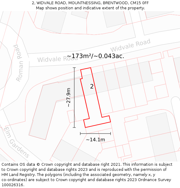 2, WIDVALE ROAD, MOUNTNESSING, BRENTWOOD, CM15 0FF: Plot and title map