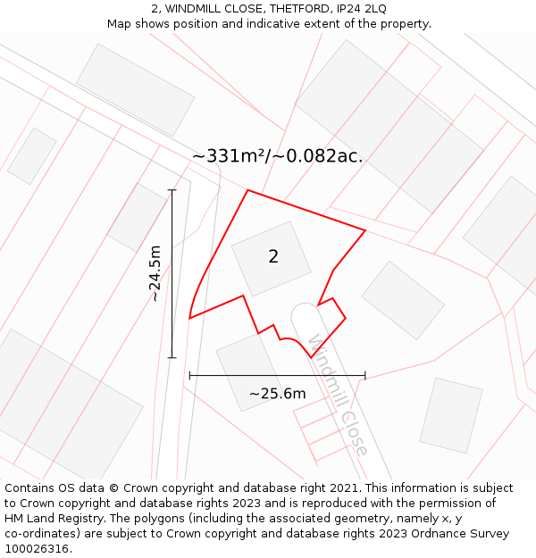 2, WINDMILL CLOSE, THETFORD, IP24 2LQ: Plot and title map
