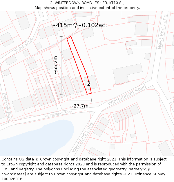 2, WINTERDOWN ROAD, ESHER, KT10 8LJ: Plot and title map