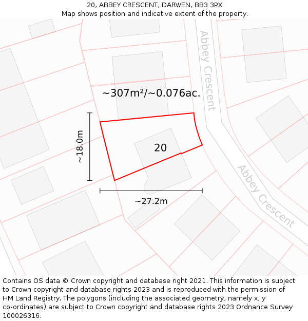20, ABBEY CRESCENT, DARWEN, BB3 3PX: Plot and title map