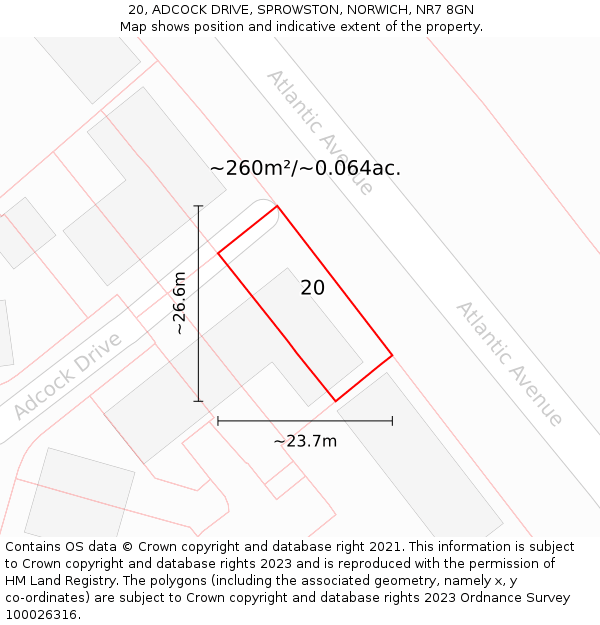 20, ADCOCK DRIVE, SPROWSTON, NORWICH, NR7 8GN: Plot and title map