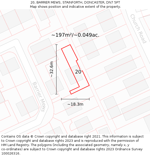 20, BARRIER MEWS, STAINFORTH, DONCASTER, DN7 5PT: Plot and title map
