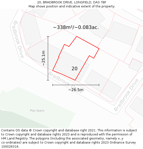 20, BRADBROOK DRIVE, LONGFIELD, DA3 7BF: Plot and title map