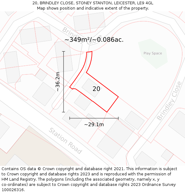 20, BRINDLEY CLOSE, STONEY STANTON, LEICESTER, LE9 4GL: Plot and title map