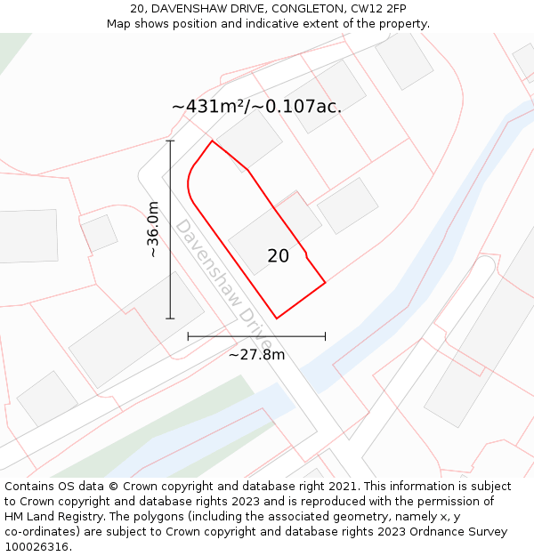 20, DAVENSHAW DRIVE, CONGLETON, CW12 2FP: Plot and title map