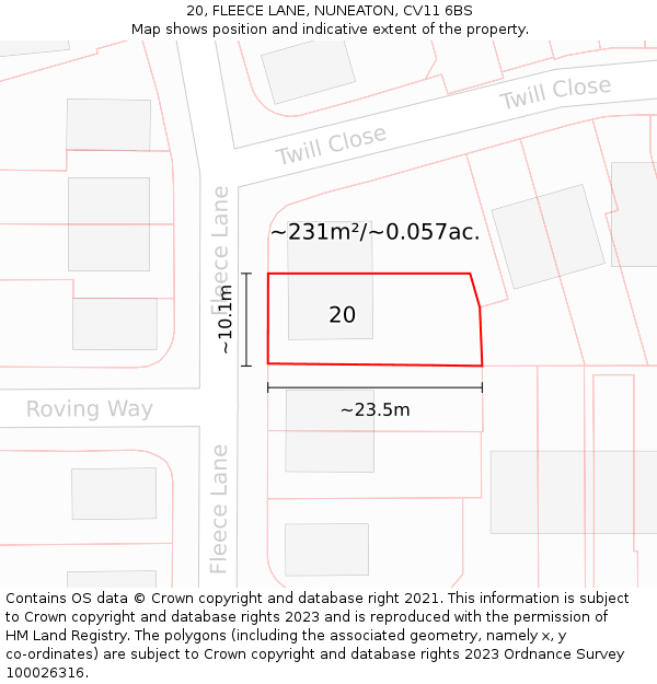 20, FLEECE LANE, NUNEATON, CV11 6BS: Plot and title map