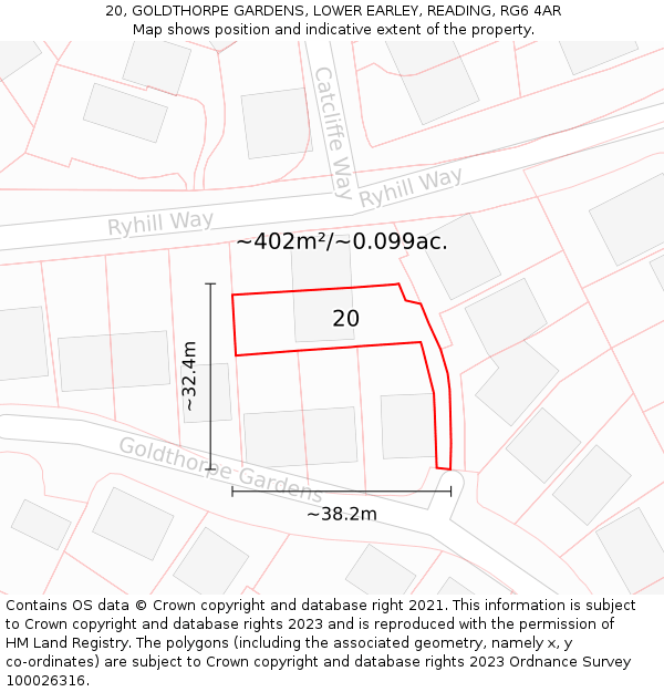 20, GOLDTHORPE GARDENS, LOWER EARLEY, READING, RG6 4AR: Plot and title map