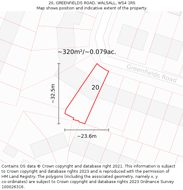 20, GREENFIELDS ROAD, WALSALL, WS4 1RS: Plot and title map