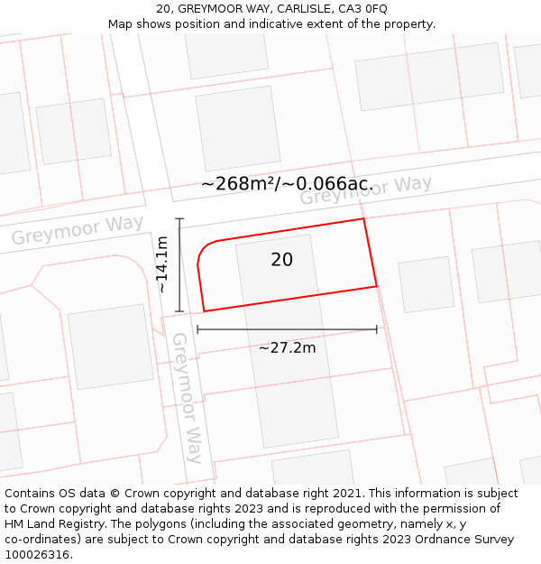 20, GREYMOOR WAY, CARLISLE, CA3 0FQ: Plot and title map