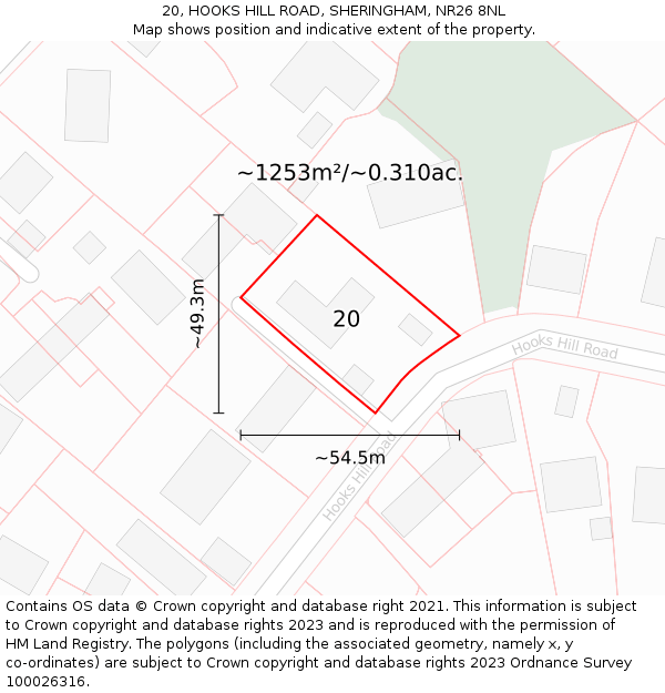 20, HOOKS HILL ROAD, SHERINGHAM, NR26 8NL: Plot and title map