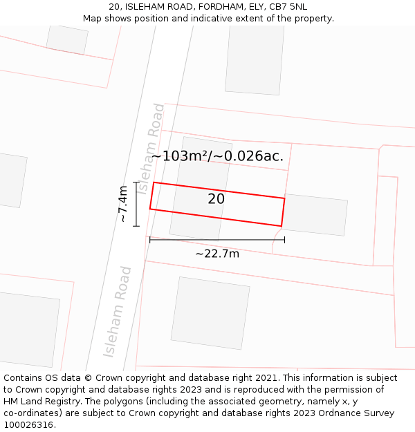 20, ISLEHAM ROAD, FORDHAM, ELY, CB7 5NL: Plot and title map