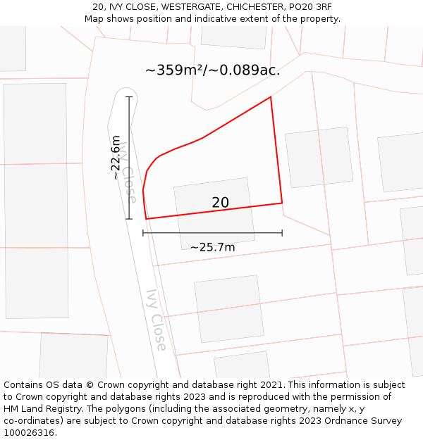 20, IVY CLOSE, WESTERGATE, CHICHESTER, PO20 3RF: Plot and title map