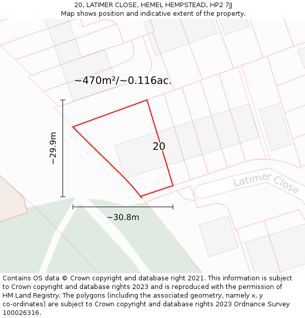 20, LATIMER CLOSE, HEMEL HEMPSTEAD, HP2 7JJ: Plot and title map