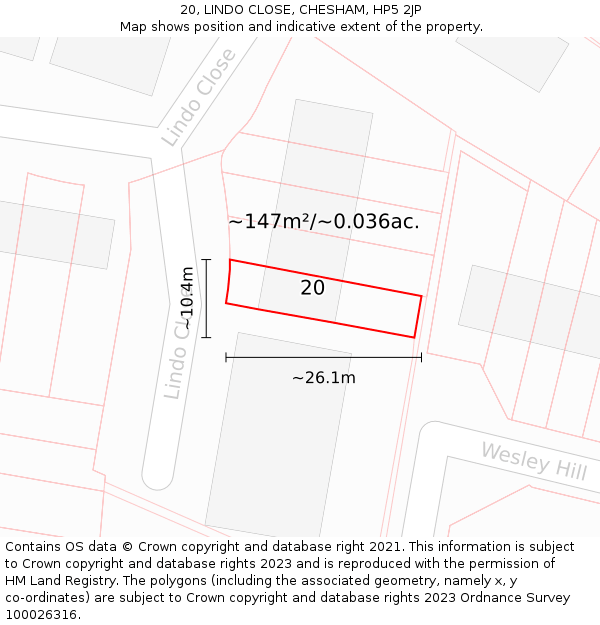 20, LINDO CLOSE, CHESHAM, HP5 2JP: Plot and title map