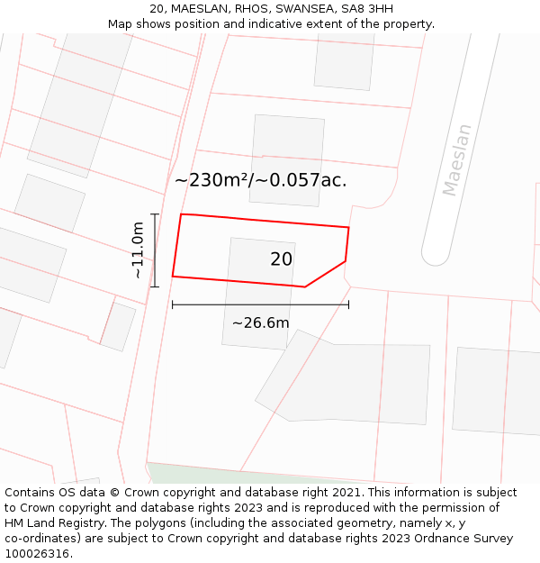 20, MAESLAN, RHOS, SWANSEA, SA8 3HH: Plot and title map