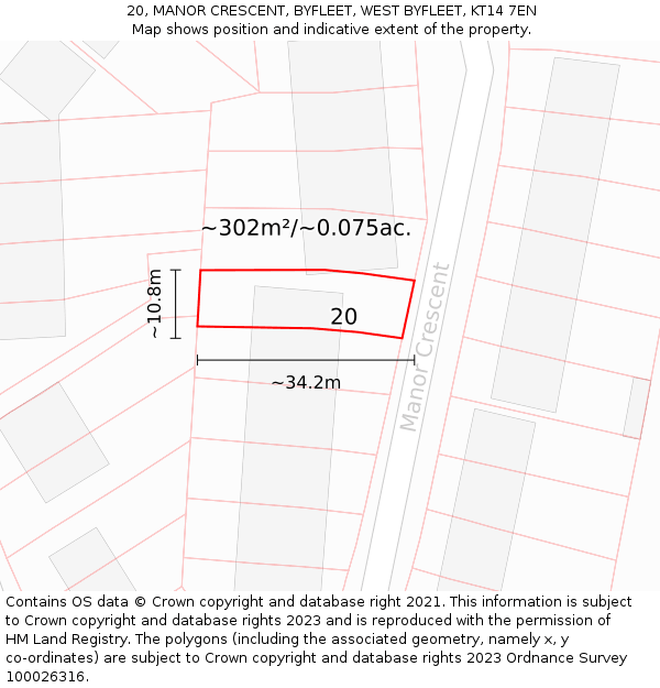 20, MANOR CRESCENT, BYFLEET, WEST BYFLEET, KT14 7EN: Plot and title map