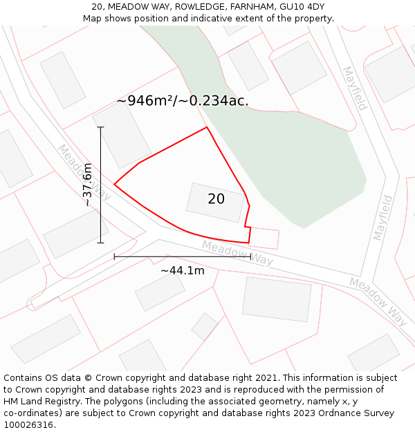 20, MEADOW WAY, ROWLEDGE, FARNHAM, GU10 4DY: Plot and title map