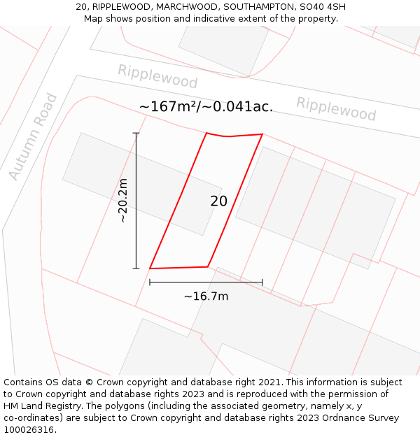 20, RIPPLEWOOD, MARCHWOOD, SOUTHAMPTON, SO40 4SH: Plot and title map