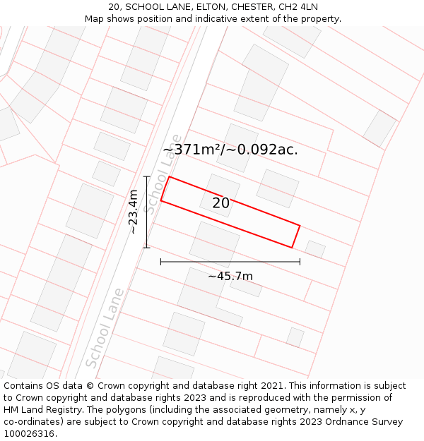 20, SCHOOL LANE, ELTON, CHESTER, CH2 4LN: Plot and title map