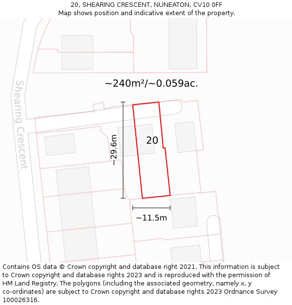 20, SHEARING CRESCENT, NUNEATON, CV10 0FF: Plot and title map
