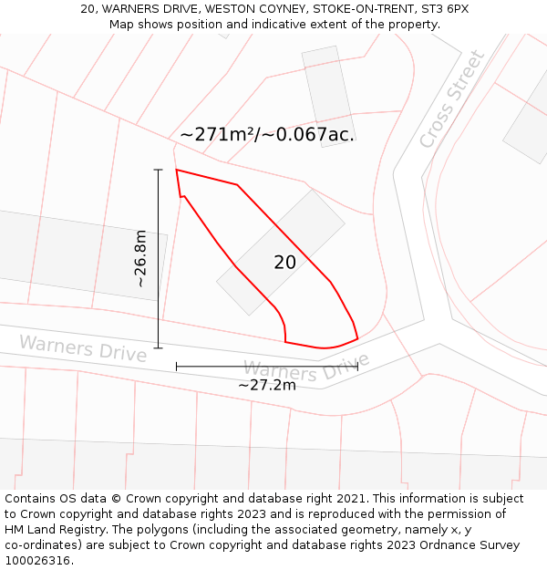 20, WARNERS DRIVE, WESTON COYNEY, STOKE-ON-TRENT, ST3 6PX: Plot and title map