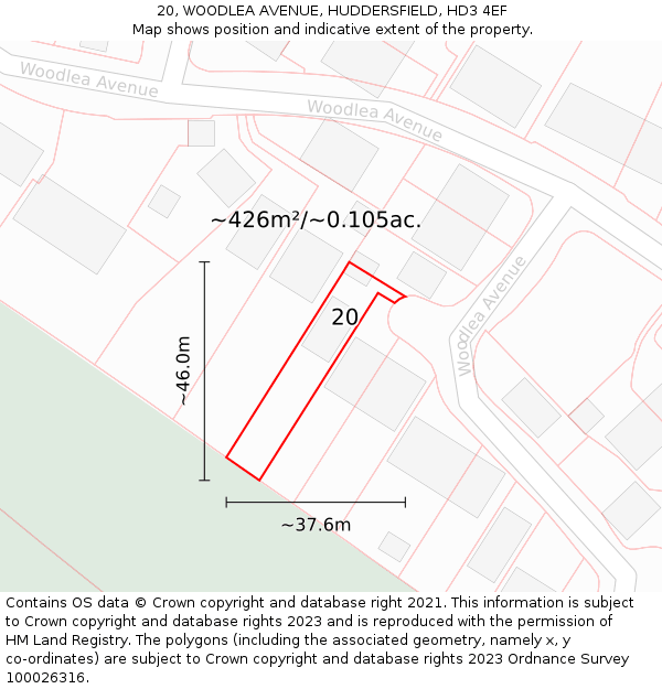 20, WOODLEA AVENUE, HUDDERSFIELD, HD3 4EF: Plot and title map