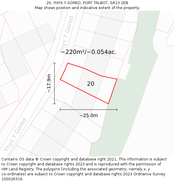 20, YNYS Y GORED, PORT TALBOT, SA13 2EB: Plot and title map