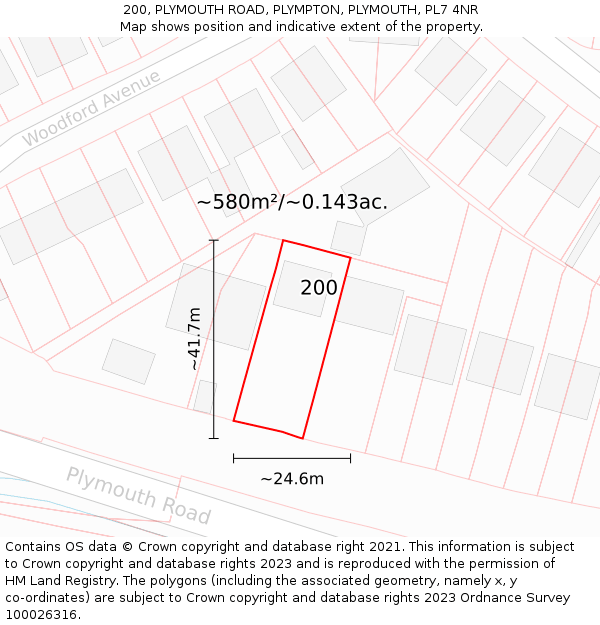 200, PLYMOUTH ROAD, PLYMPTON, PLYMOUTH, PL7 4NR: Plot and title map